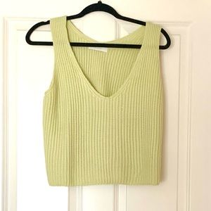 Mango Lime Green Cropped Knit Top